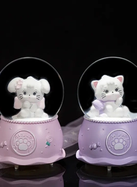 卡通萌宠公仔小号水晶球少儿玩偶生日礼物发光透明玻璃罩桌面摆件