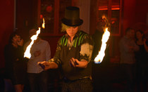 American Stewart filmscreen with retractable ceiling curtain wall Lower Cabaret Americana