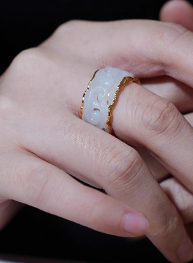 白玉如意灵芝玉戒｜旷野清奇·野趣大美｜13圈口  18k金