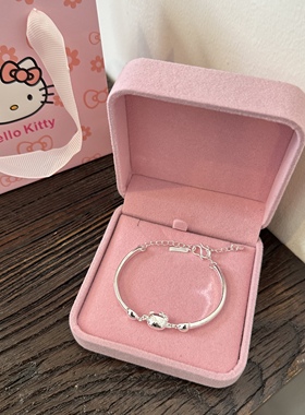 生日礼物实心Kitty猫纯银手链女年轻款萌趣银手镯送女友闺蜜礼物