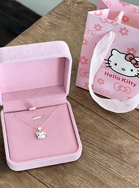 HelloKitty银项链女萌趣KT猫锁骨链送女友女孩生日礼物精致银吊坠