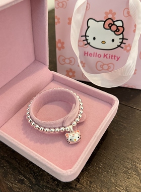 999纯银圆珠手链女俏皮可爱HelloKitty吊坠手串儿童大人生日礼物