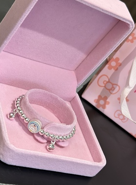 999足银蓝胖子圆珠手链女简约童趣叮当猫银手串男女宝宝成人礼物