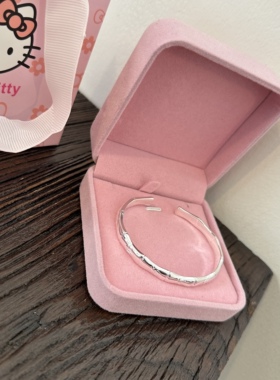 足银999竹节纯银手镯女实心开口简约百搭手环生日七夕送女生礼物