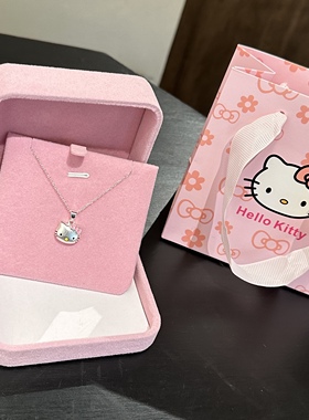生日礼物Kitty猫S925纯银项链女百搭甜系kt银锁骨链防过敏送女友
