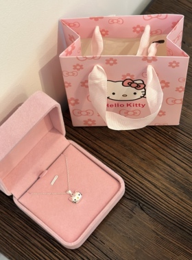 正品Kitty猫纯银项链女生甜美可爱kt银耳钉学生宝宝儿童生日礼物