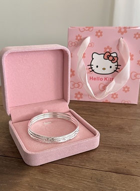 999足银三圈实心手镯女士多层叠戴银手环纯银镯子生日礼物送闺蜜