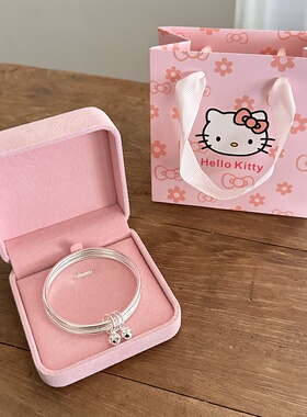 足银999三圈铃铛手镯女实心多层叠戴银手环小众设计生日送礼银饰