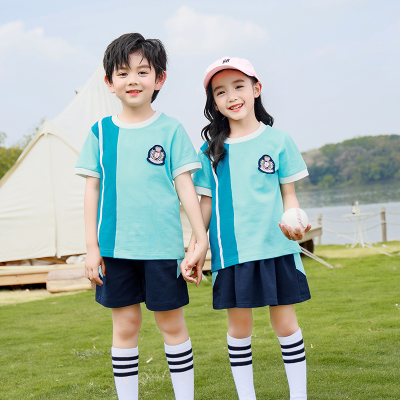 幼儿园园服夏装学院风纯棉儿童班服短袖运动服夏季小学生校服套装-图0