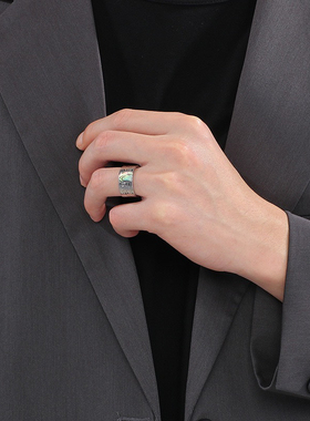 跨境欧美饰创意贝壳敲打凹凸纹时尚不锈钢男士戒指