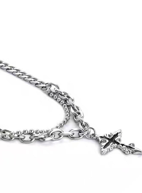 百搭男女款嘻哈小众高级感链子钛钢融化十字架吊坠项链