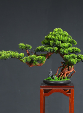 仿真迎客松盆景绿植盆栽客厅电视柜玄关办公室家居装饰新中式摆件