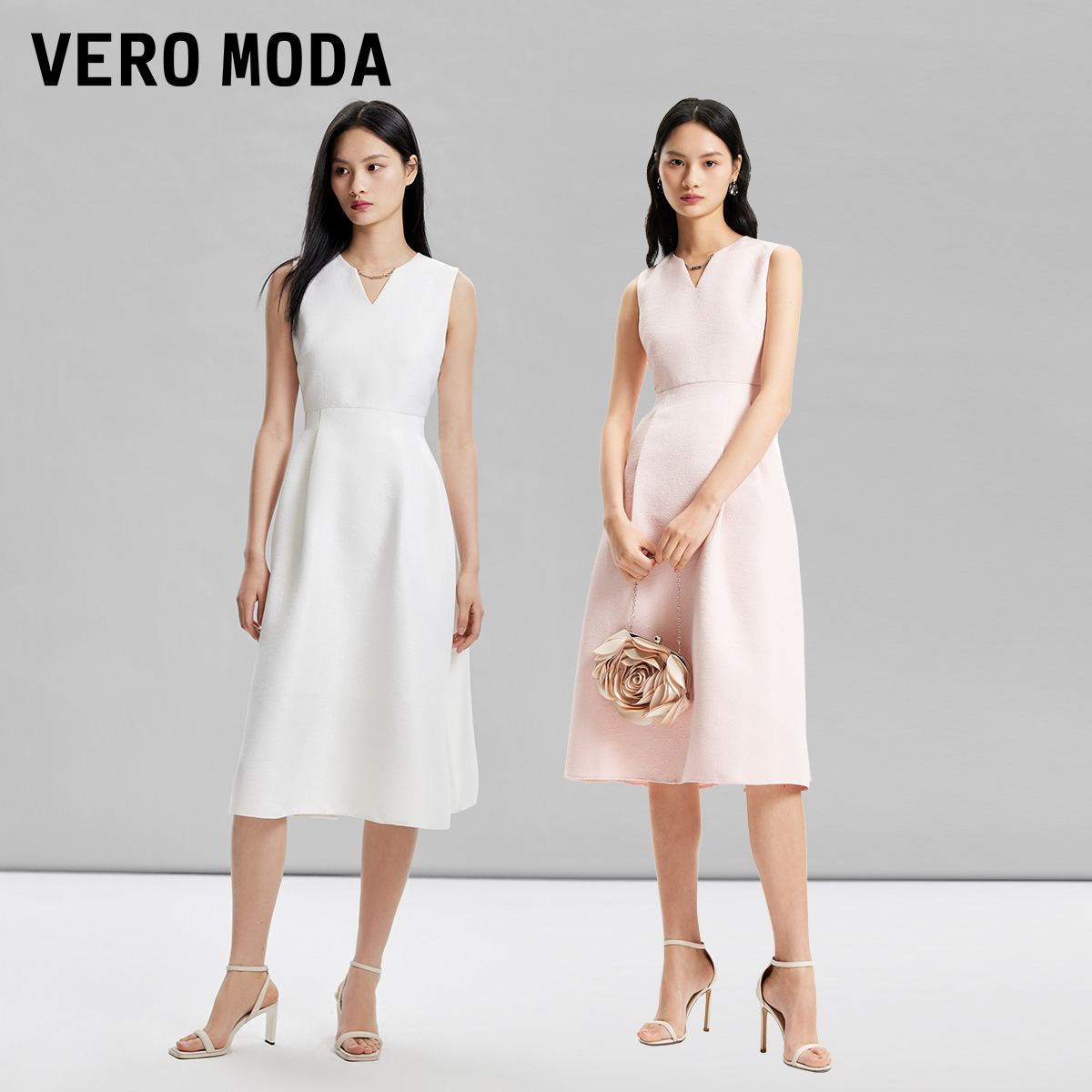 Vero Moda【魔法裙】连衣裙2024春夏新款肌理印花约会中长裙收腰-图2