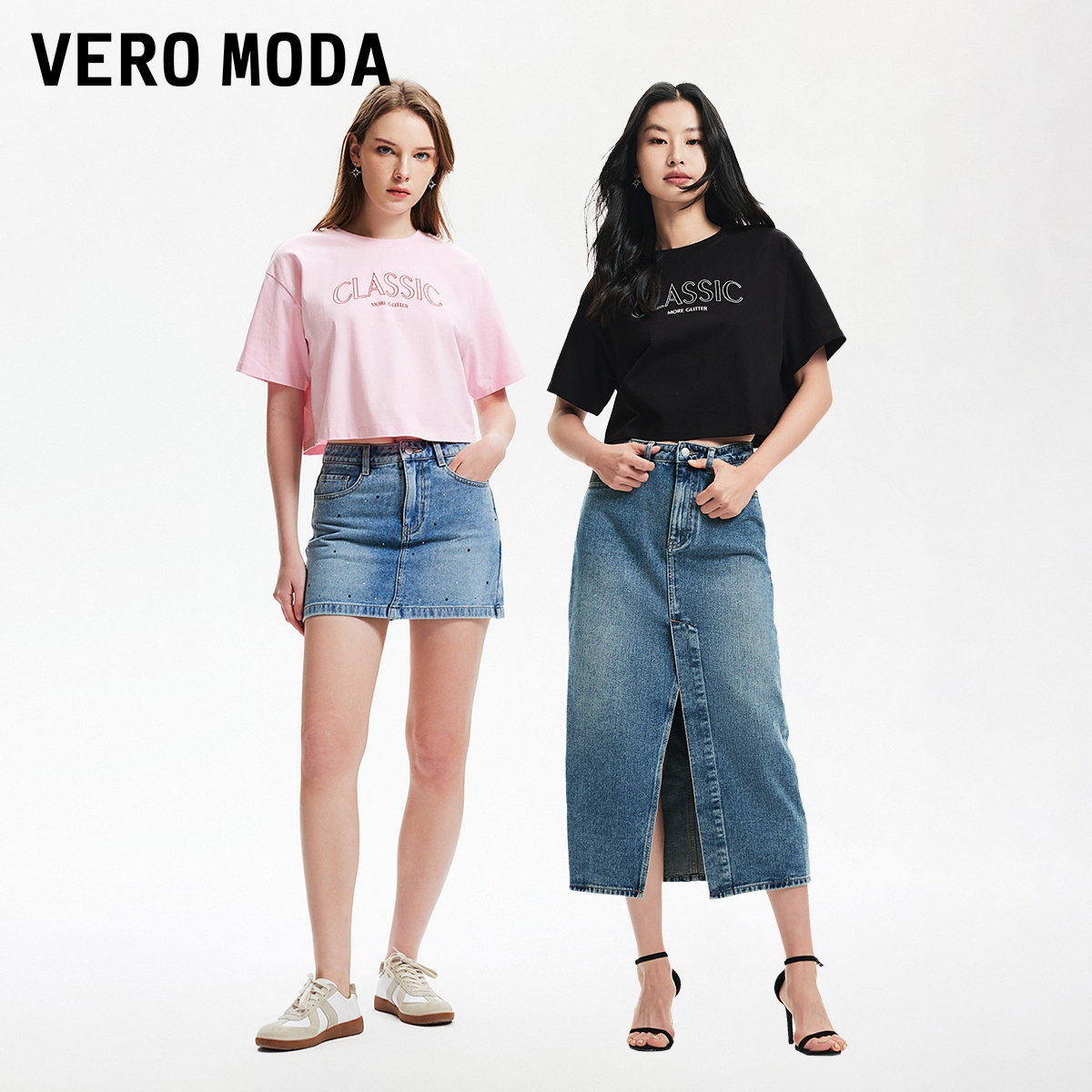 Vero ModaT恤女2024春夏新款复古街头风宽松短款字母刺绣甜辣上衣 - 图0