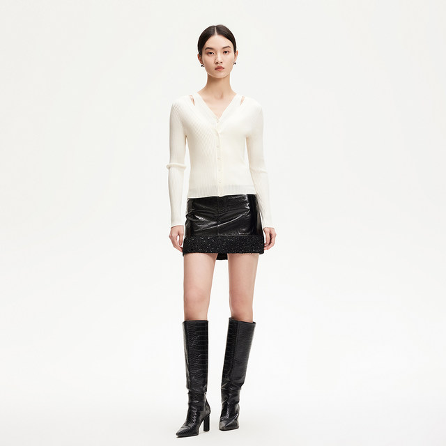 Vero Moda skirt 2025 spring new style small fragrant stitching sequined short skirt leather skirt 325111007
