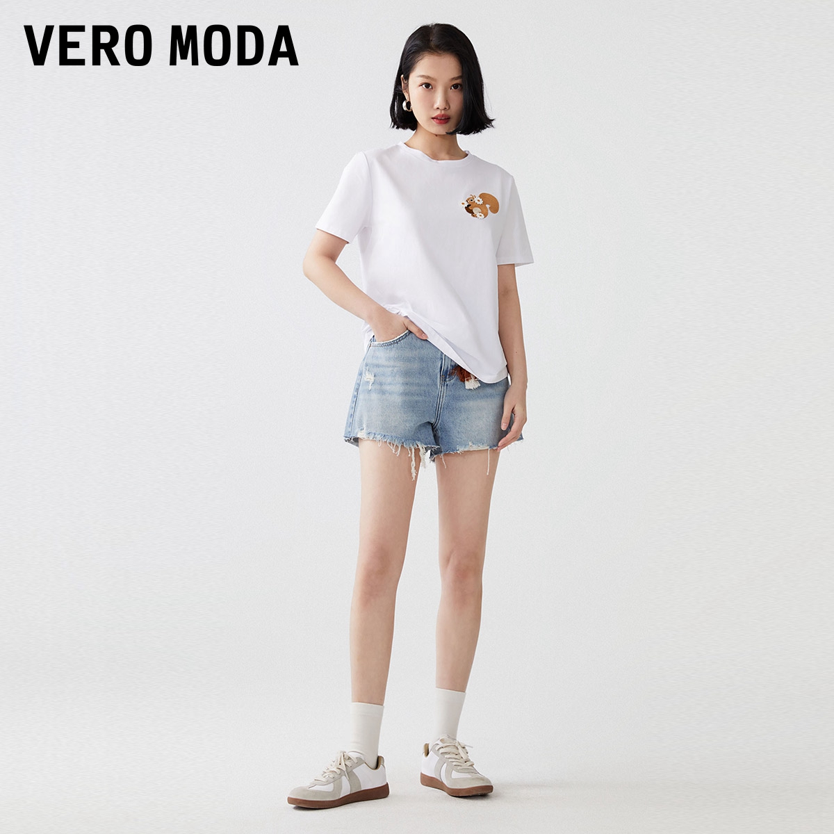 Vero Moda短裤女2023秋冬新款高腰做旧毛边可拆流苏