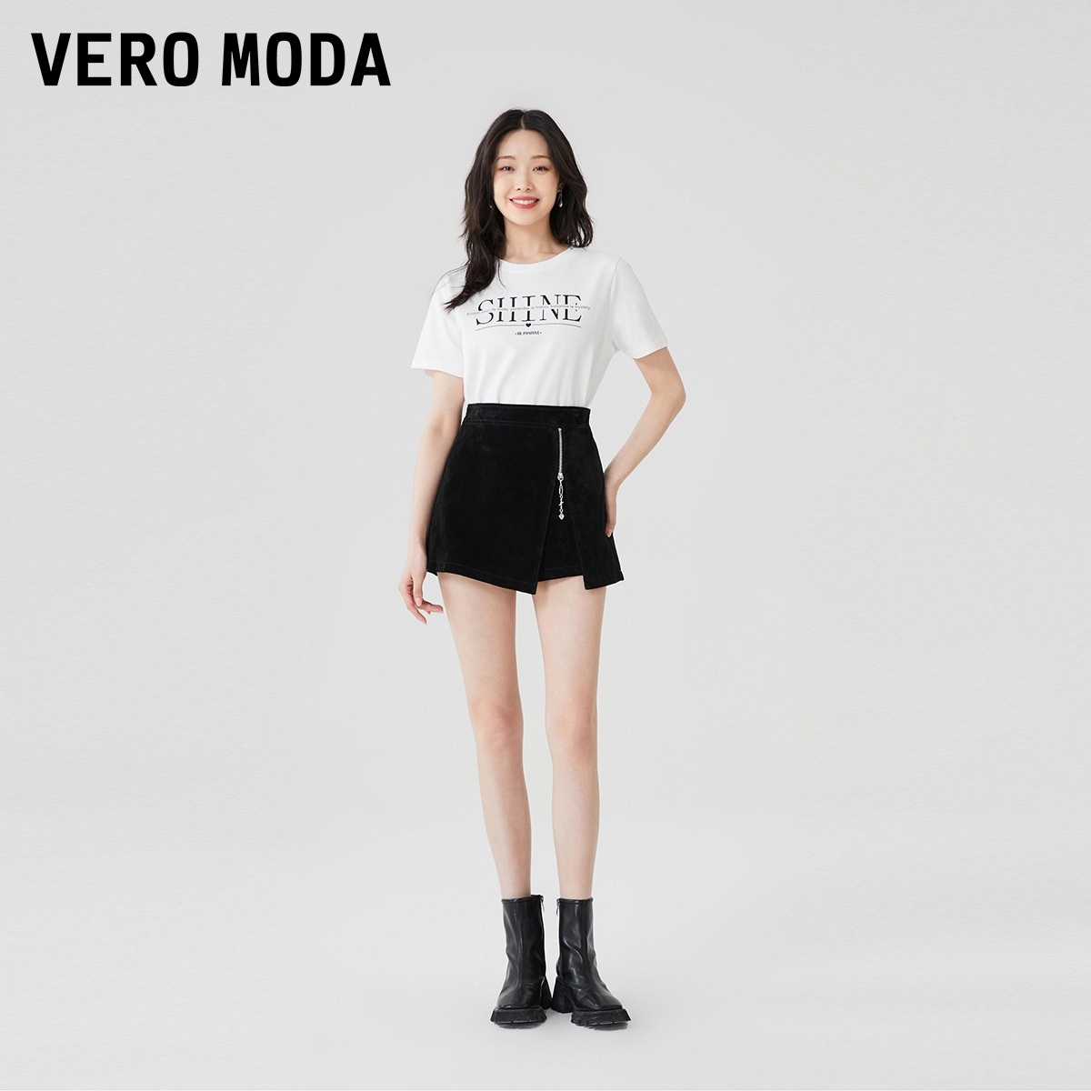 t区绫致Vero Moda春夏新款时髦高街辣妹黑色高腰皮裙女-图0