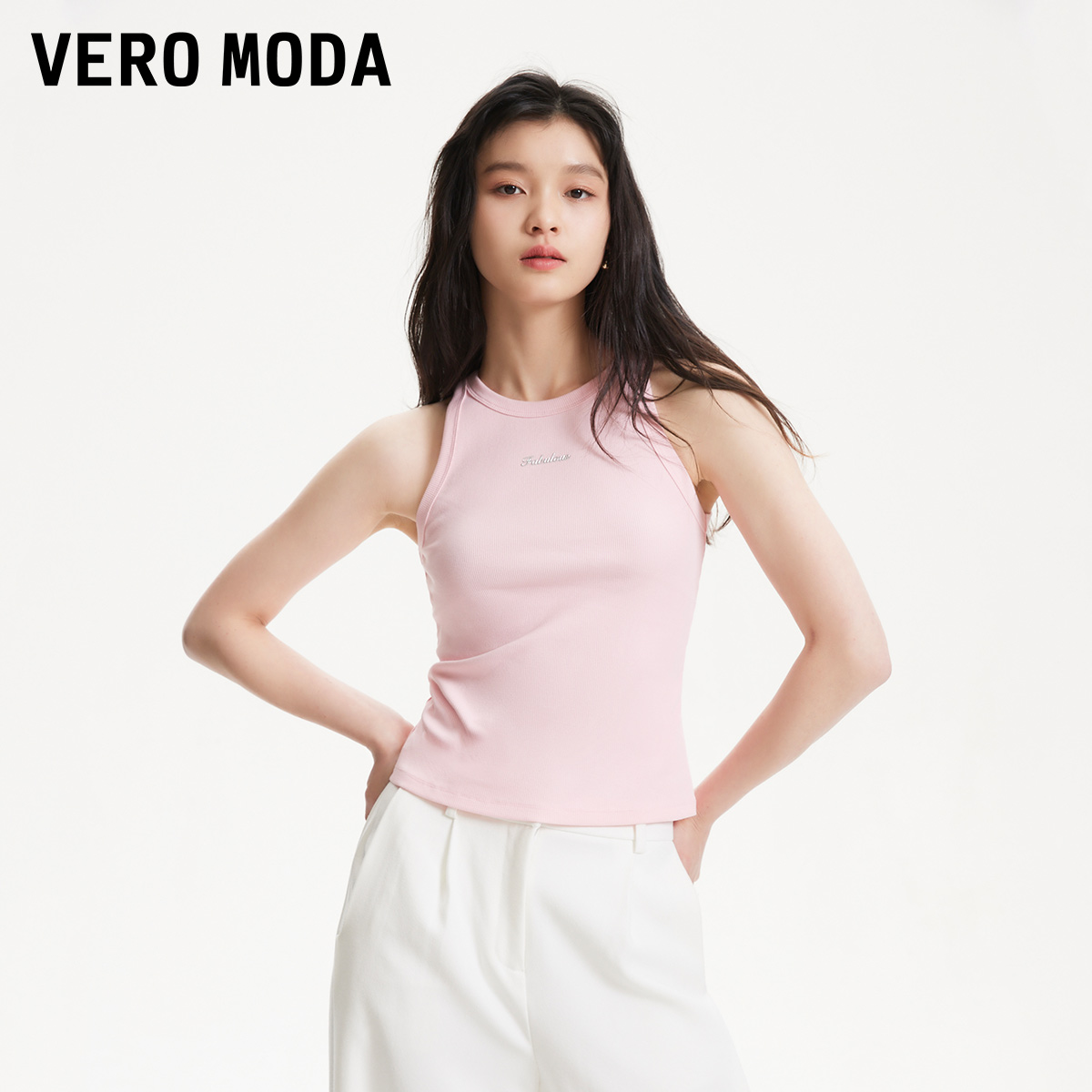 Vero Moda背心女2024春夏新款圆领修身简约黑白百搭内搭甜辣上衣-图2