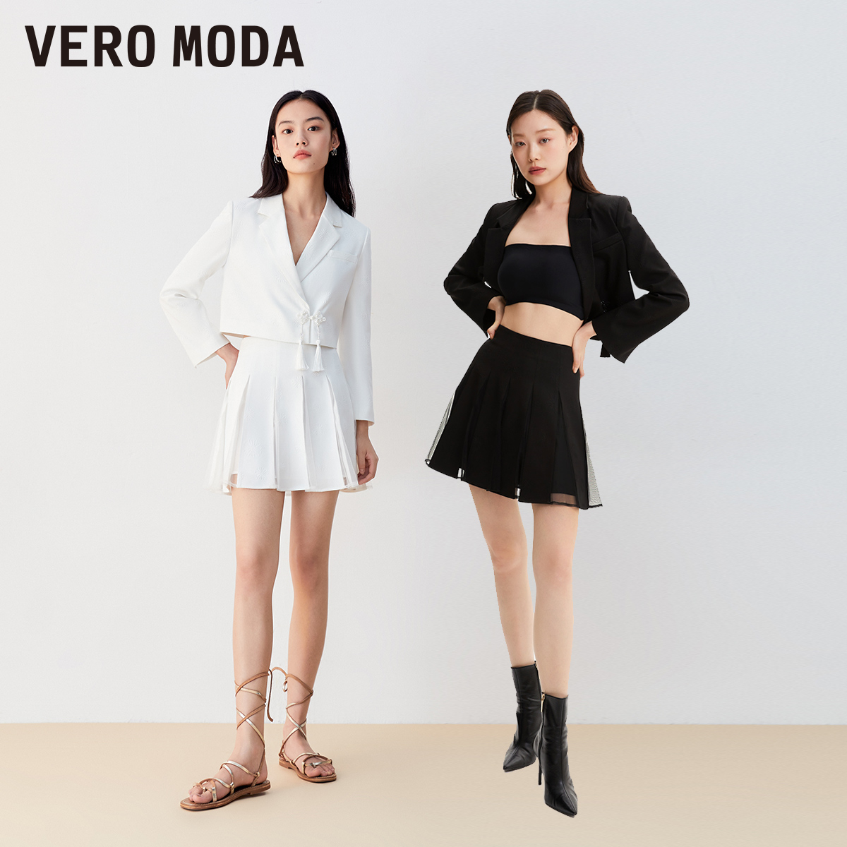 Vero Moda西装外套女2023秋冬新款气质纯色百搭九分袖新中式国风