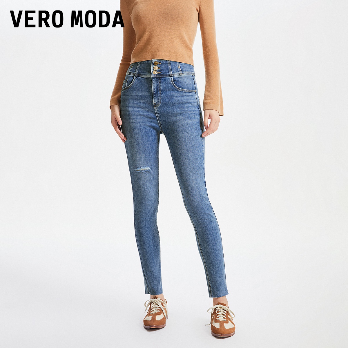 Vero Moda牛仔裤女2023秋冬小脚铅笔九分修身高腰简约街头小个子