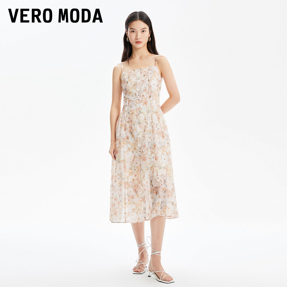 Vero Moda连衣裙2023秋冬新款A字裙碎花图案吊带简约气质