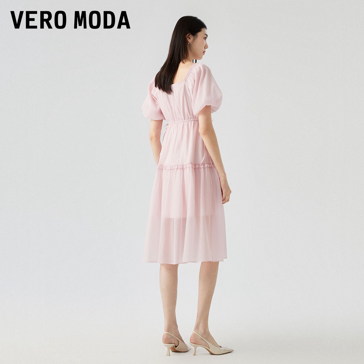 VeroModa连衣裙2023夏季新款时尚方领泡泡袖