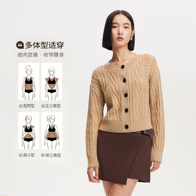 Vero Moda Sweater Women's 25 Spring and Autumn New Cable Retro Micro Loose Short Round Neck Cardigan Jacket