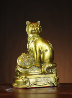 铜猫 铜如意猫 底座如意猫摆件 家居店铺装饰铜摆件