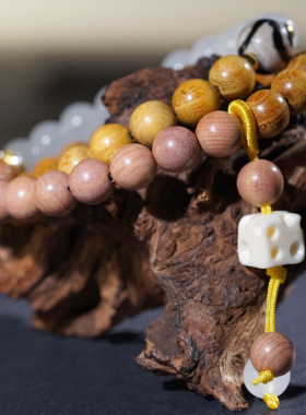 黄金檀木双圈DIY手链双拼款血柏木国风男女款文玩手串木串念珠串