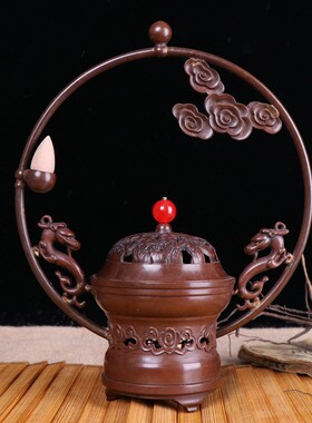 铜貔貅吊香炉 摆件倒流香炉家居工艺品摆件 蓝牙音乐香炉