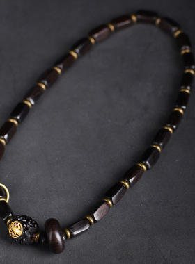 紫光檀黑檀双圈如意五路财神DIY配饰佛珠文玩手串男女款双圈念珠