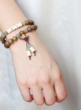 厂家批发绿檀木 金丝竹DIY节节高升款手链 规格0.8男女念珠文玩