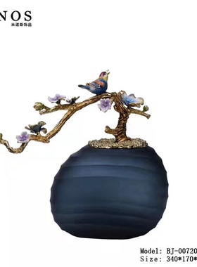 手工玻璃鸟语花香客厅艺术摆设