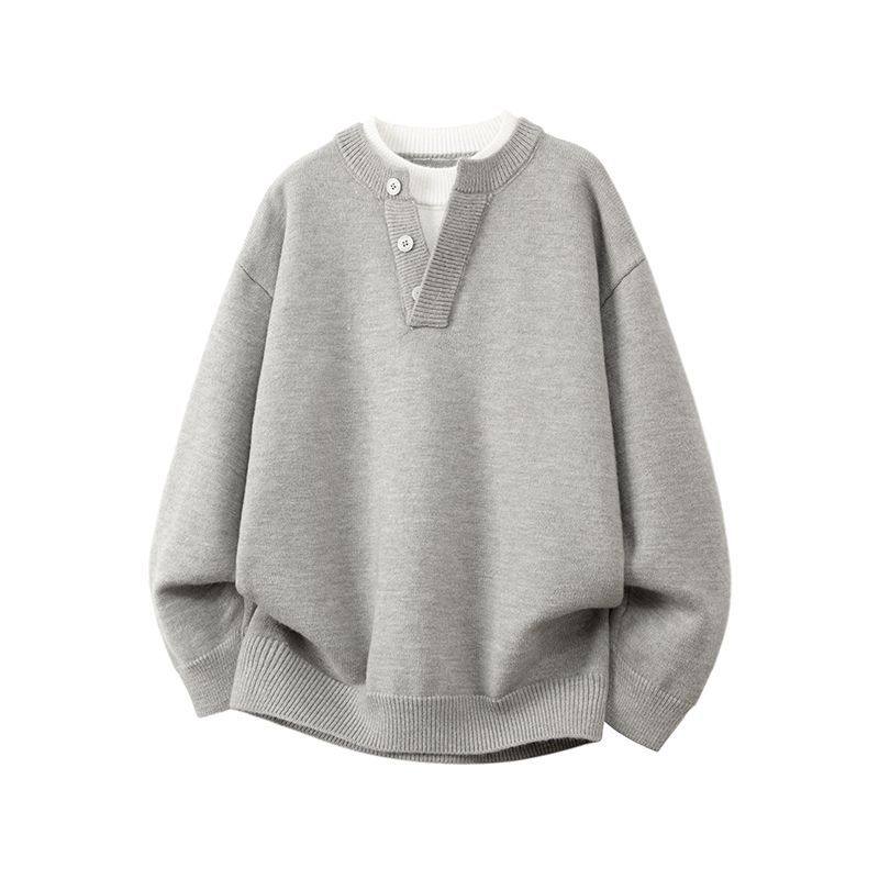 秋冬新款假两件毛衣男款美式V领针织衫男内搭青少年宽松百搭上衣,淘宝优惠券,粉丝福利购,淘宝优惠卷