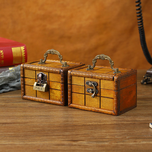 复古手提小宝箱木质收纳盒带锁密室逃脱搜证道具密码盒仿古木盒子 - 图1