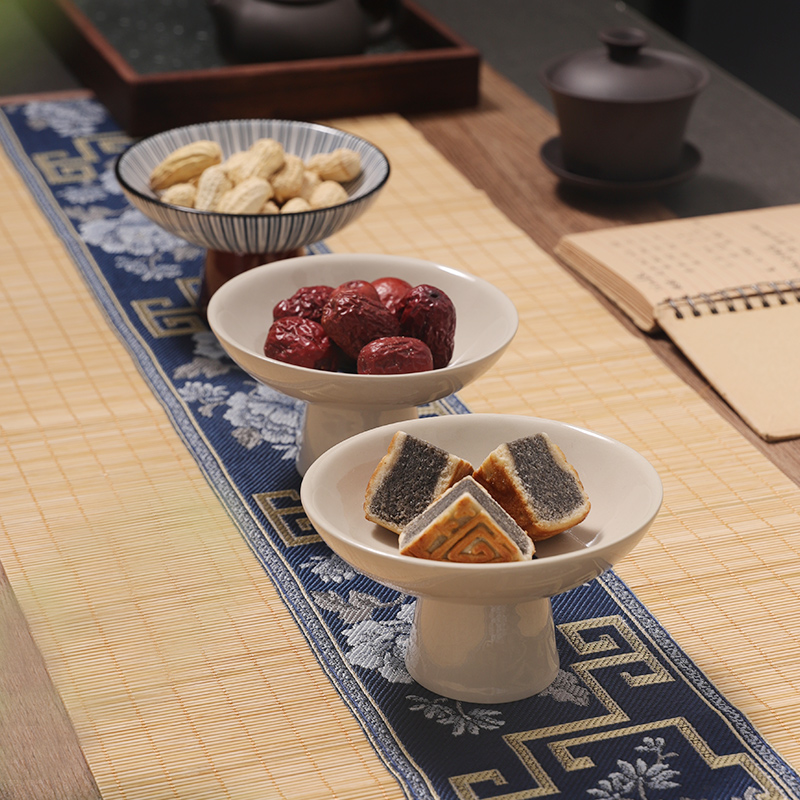 中式茶点盘国风下午茶点心盘糕点摆台陶瓷干果盘高脚水果碟子供盘