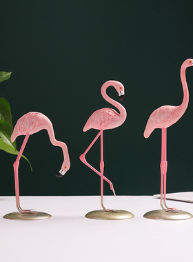 树脂+金属少女心粉色火烈鸟摆件