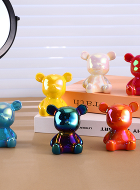 可爱迷你陶瓷暴力熊摆件办公室桌面布置工艺品汽车车内创意装饰品