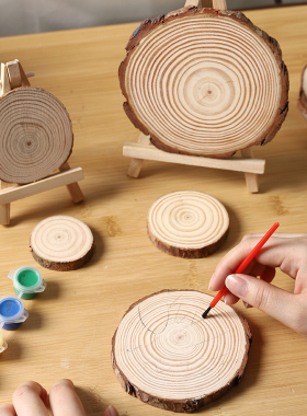 创意迷你diy圆木片绘画小画架