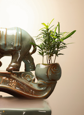 中式风陶瓷桌面喷泉招财流水器