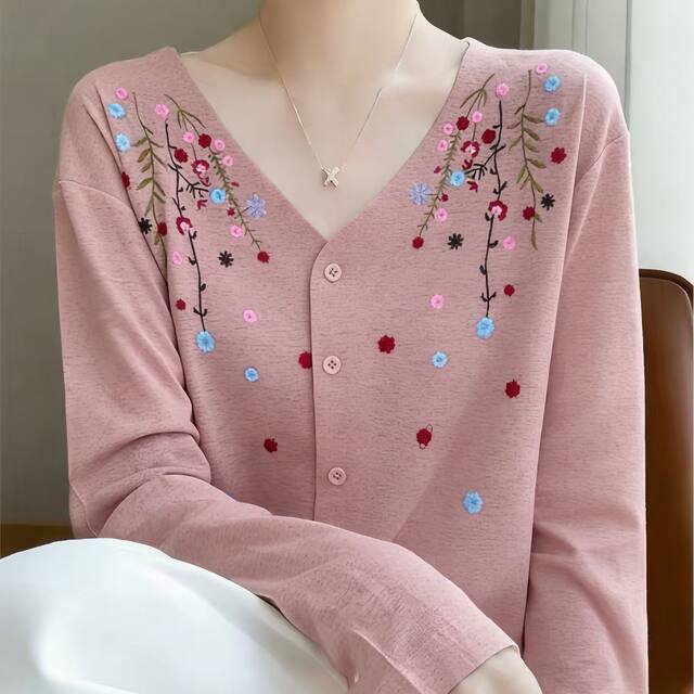 2026 ພາກຮຽນ spring ດອກໄມ້ສາຂາຖັກແສ່ວ V-neck knitted ເທິງຂອງແມ່ຍິງ sunscreen ເທິງແຂນຍາວຂອງແມ່ຍິງ outerwear
