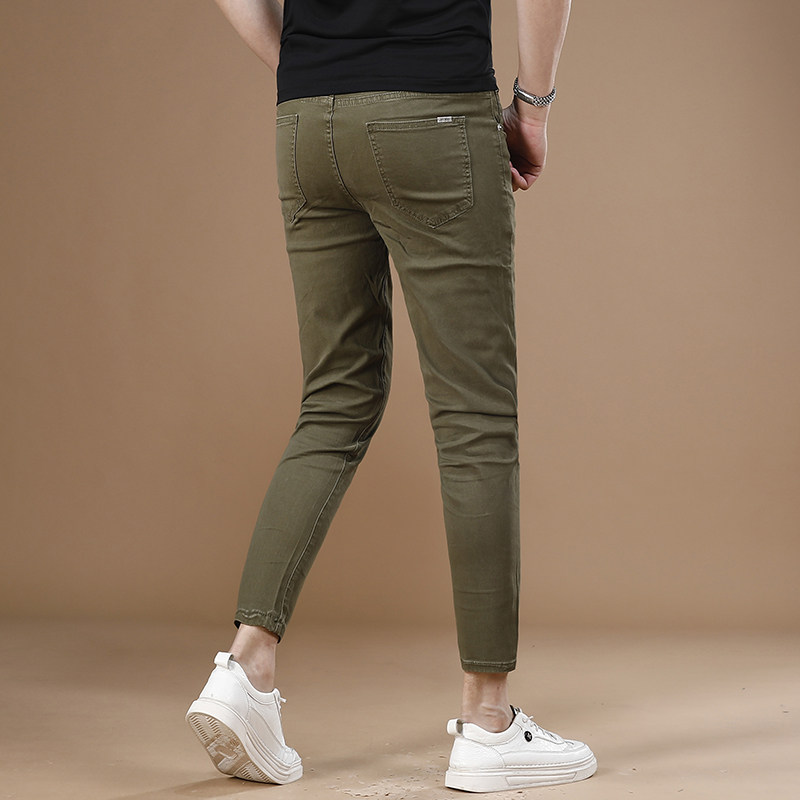 新款军绿色休闲裤男九分裤潮牌时尚弹力修身小脚牛仔裤男士9分裤,淘宝优惠券,粉丝福利购,淘宝优惠卷