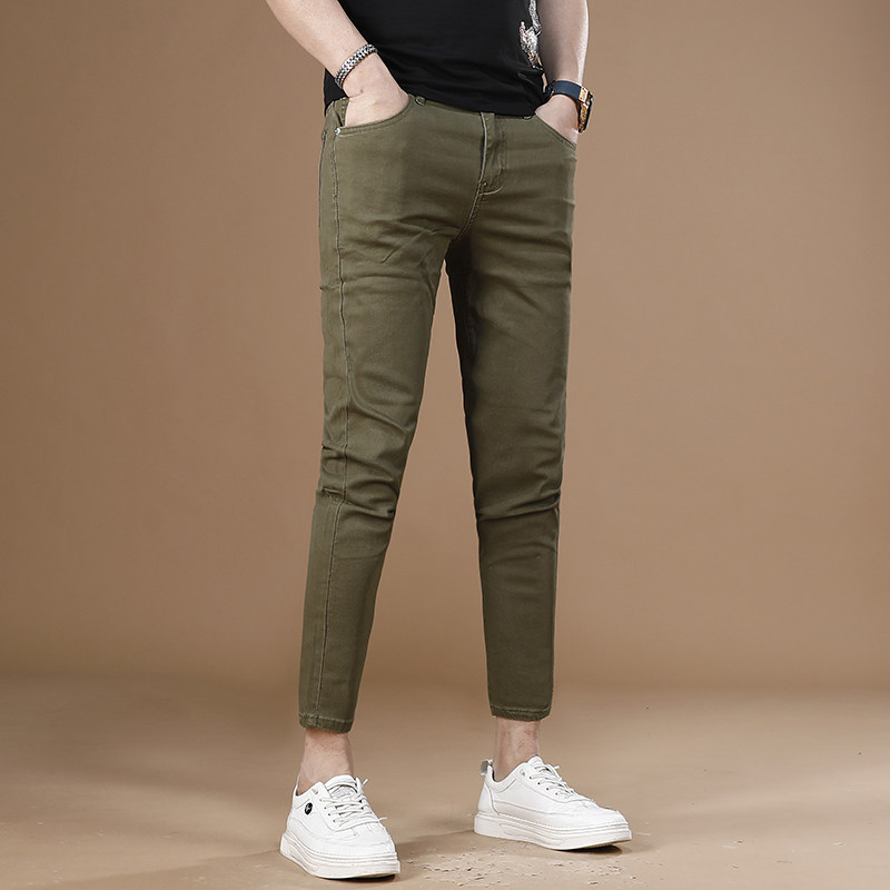 新款军绿色休闲裤男九分裤潮牌时尚弹力修身小脚牛仔裤男士9分裤,淘宝优惠券,粉丝福利购,淘宝优惠卷