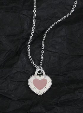 红色粉色蓝色珐琅爱心珠珠项链