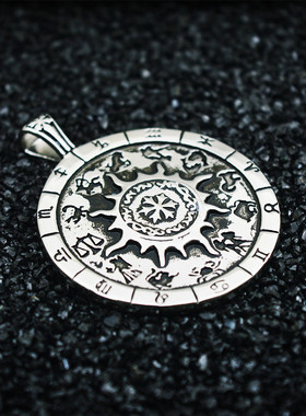 太阳神六芒星圆牌钛钢吊坠项链