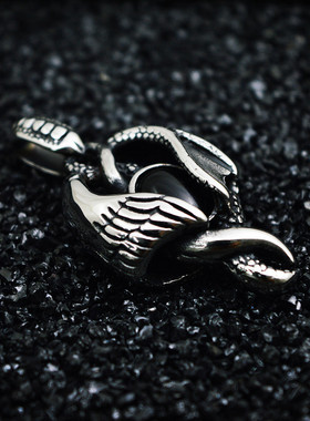 黑玛瑙天使恶魔钛钢朋克风吊坠