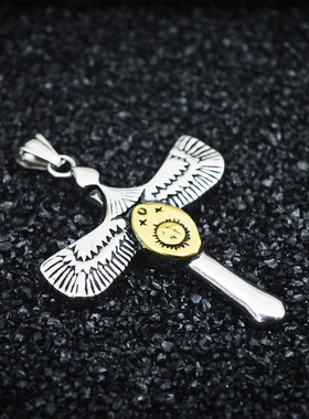 复古老鹰翅膀钛钢朋克风吊坠项链