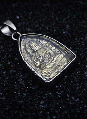 复古大日如来钛钢本命佛吊坠项链