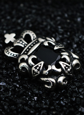 欧美克罗星黑宝石钛钢吊坠项链