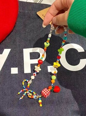 进口克莱因蓝国潮米珠串珠项链小众设计猫眼石小象吊坠锁骨链